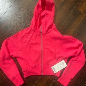 New Vibrant Lululemon Pink Zip Cropped Hoodie
